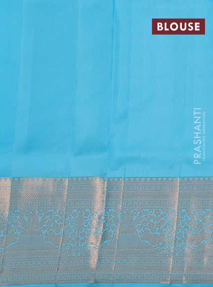 Pure kanchipuram silk saree light blue with allover zari woven peacock brocade weaves and rich zari woven border