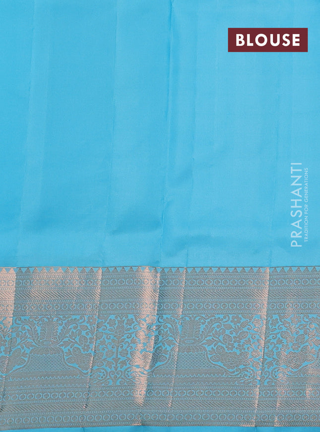 Pure kanchipuram silk saree light blue with allover zari woven peacock brocade weaves and rich zari woven border