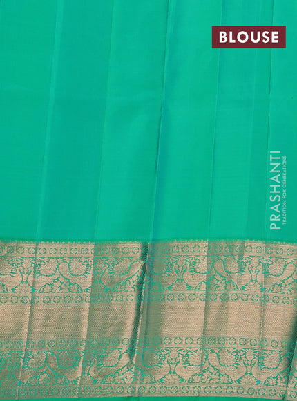 Pure kanchipuram silk saree teal green shade with allover zari woven floral brocade weaves and rich zari woven border