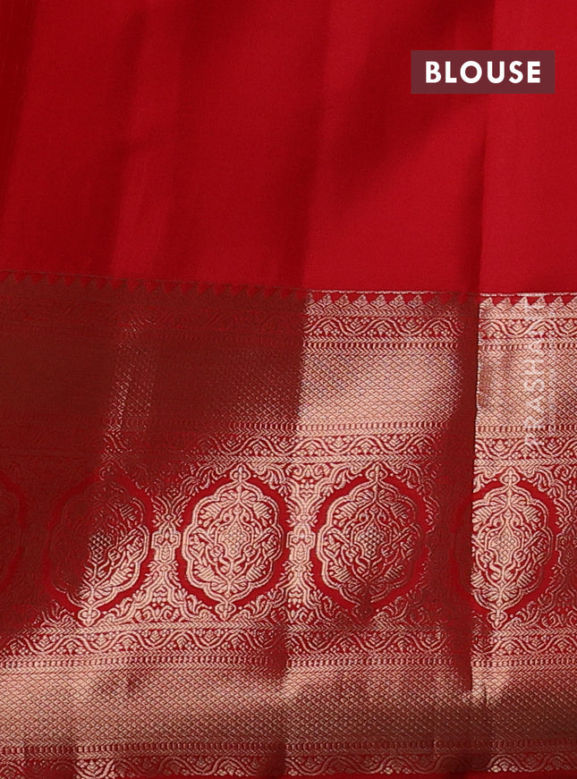 Pure kanchipuram silk saree red with allover zari woven floral brocade weaves and long zari woven border
