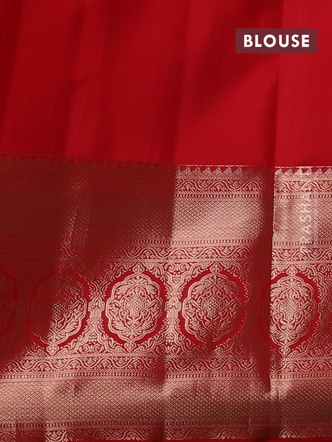 Pure kanchipuram silk saree red with allover zari woven floral brocade weaves and long zari woven border