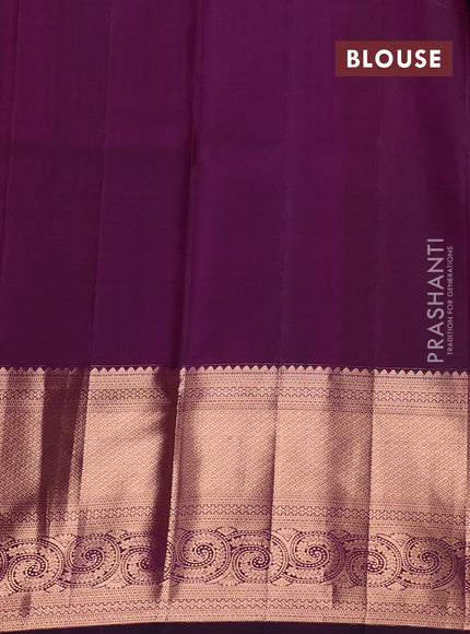 Pure kanchipuram silk saree wine shade with allover silver & gold zari woven brocade weaves and long copper zari woven border