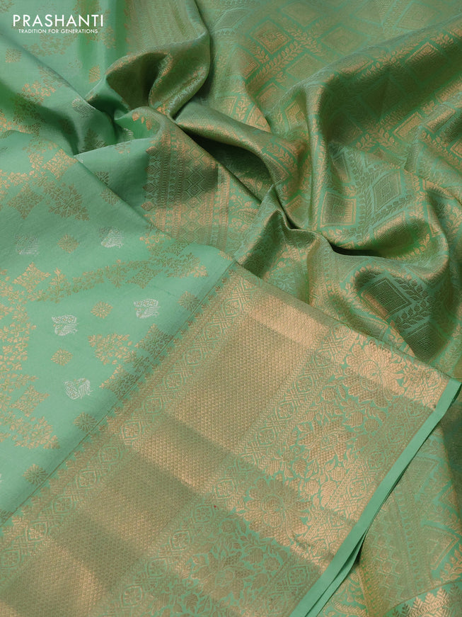 Pure kanchipuram silk saree pastel green with allover zari woven brocade weaves and rich zari woven border