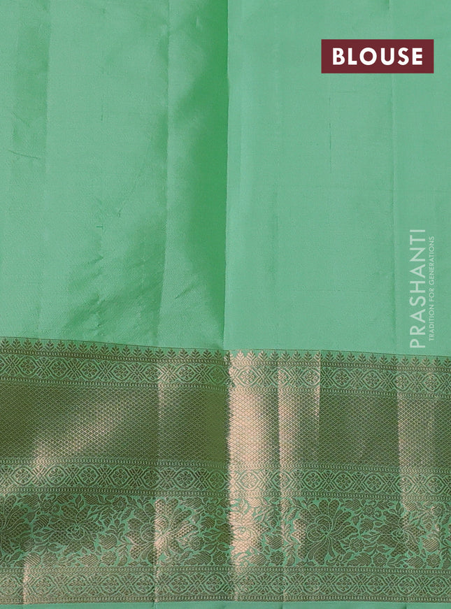 Pure kanchipuram silk saree pastel green with allover zari woven brocade weaves and rich zari woven border