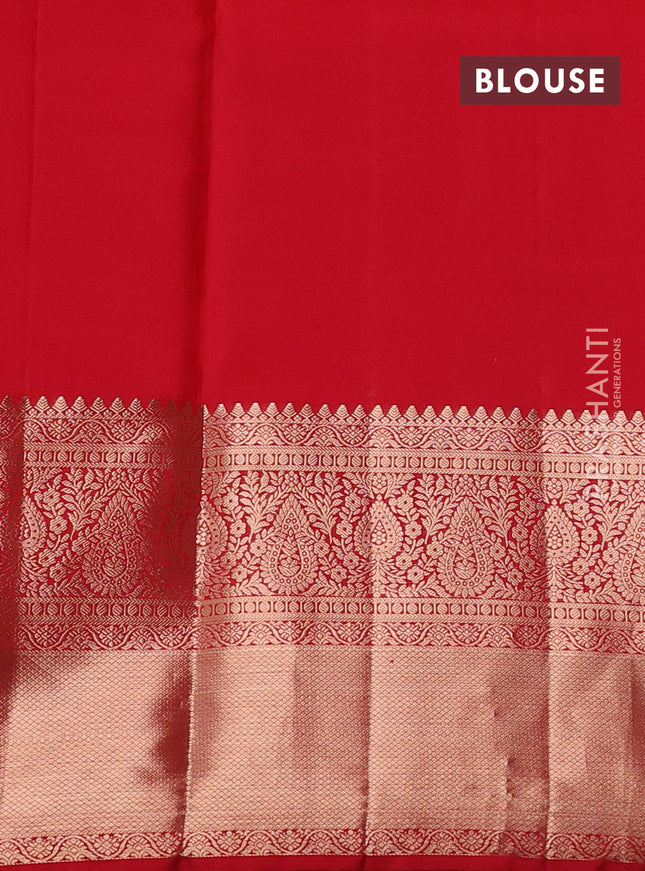 Pure kanchipuram silk saree cream and red with allover zari woven brocade weaves and long zari woven border