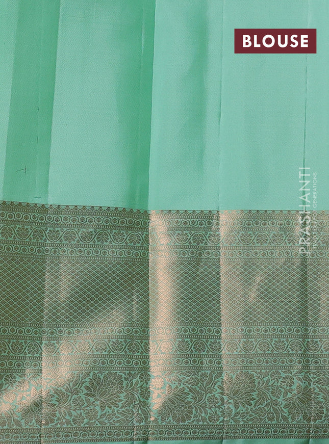 Pure kanchipuram silk saree pastel green with allover zari woven brocade weaves and rich zari woven border
