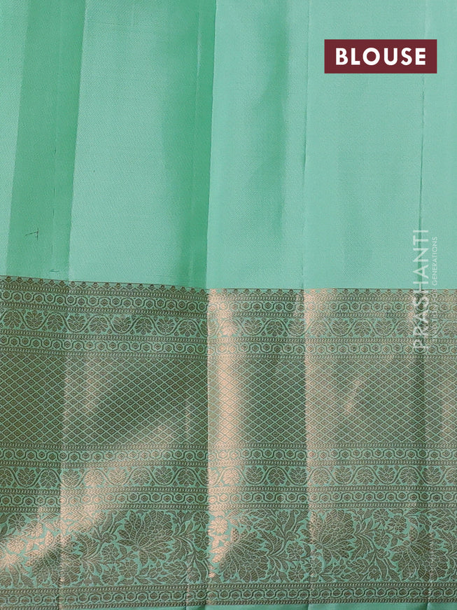 Pure kanchipuram silk saree pastel green with allover zari woven brocade weaves and rich zari woven border