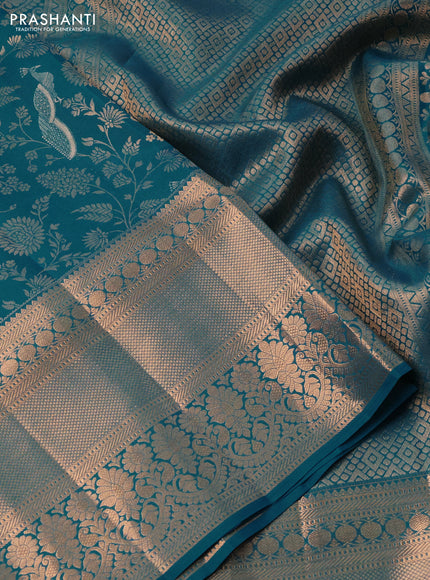 Pure kanchipuram silk saree cs blue with allover zari woven brocade weaves and long rich zari woven border