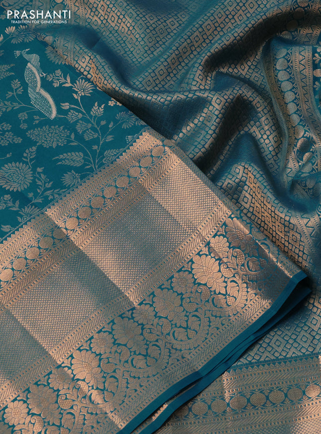 Pure kanchipuram silk saree cs blue with allover zari woven brocade weaves and long rich zari woven border