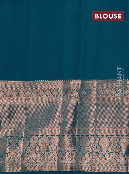 Pure kanchipuram silk saree cs blue with allover zari woven brocade weaves and long rich zari woven border