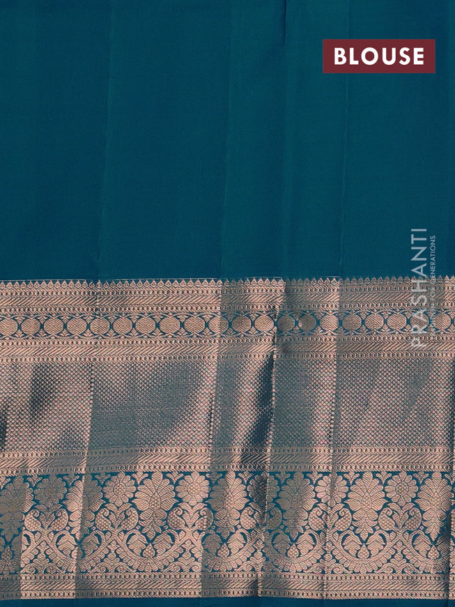 Pure kanchipuram silk saree cs blue with allover zari woven brocade weaves and long rich zari woven border