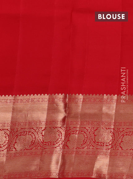 Pure kanchipuram silk saree red with allover zari woven floral brocade weaves and rich zari woven border