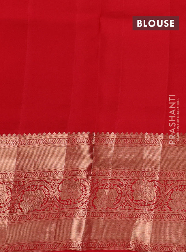 Pure kanchipuram silk saree red with allover zari woven floral brocade weaves and rich zari woven border