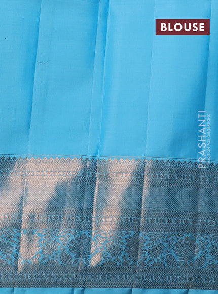 Pure kanchipuram silk saree light blue with allover zari woven floral brocade weaves and rich zari woven border