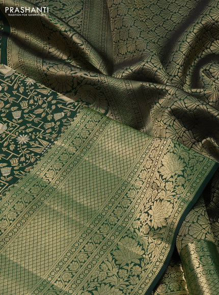 Pure kanchipuram silk saree bottle green with allover zari woven brocade weaves and rich zari woven border