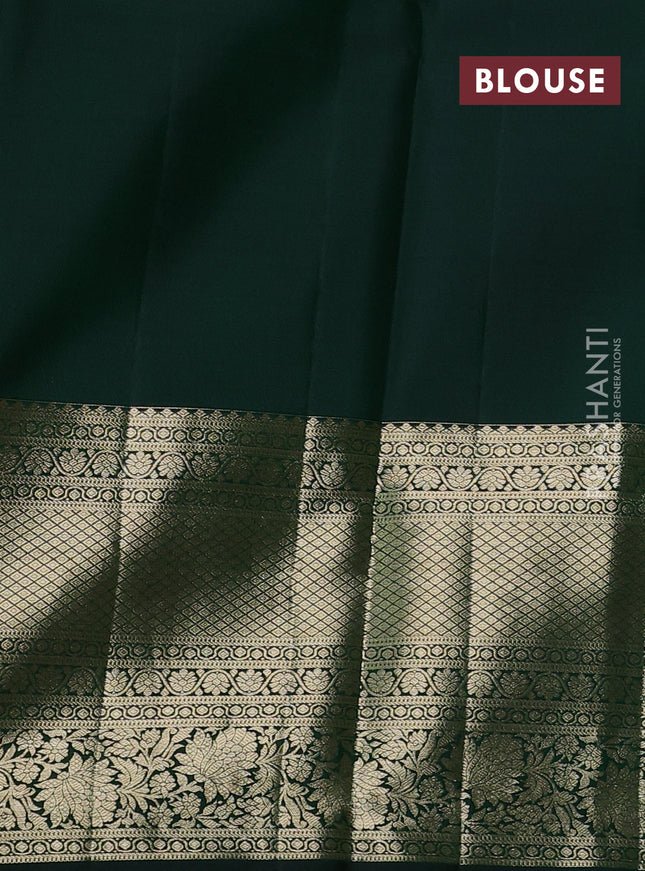 Pure kanchipuram silk saree bottle green with allover zari woven brocade weaves and rich zari woven border