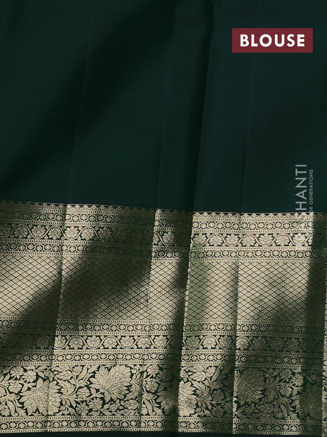 Pure kanchipuram silk saree bottle green with allover zari woven brocade weaves and rich zari woven border