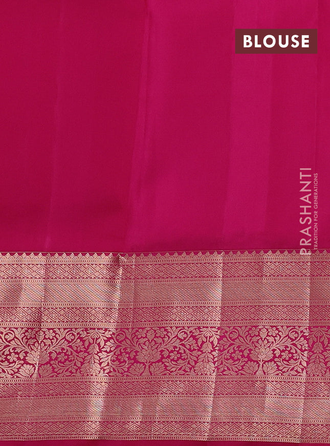 Pure kanchipuram silk saree cream and pink with allover zari woven floral brocade weaves and rich zari woven border