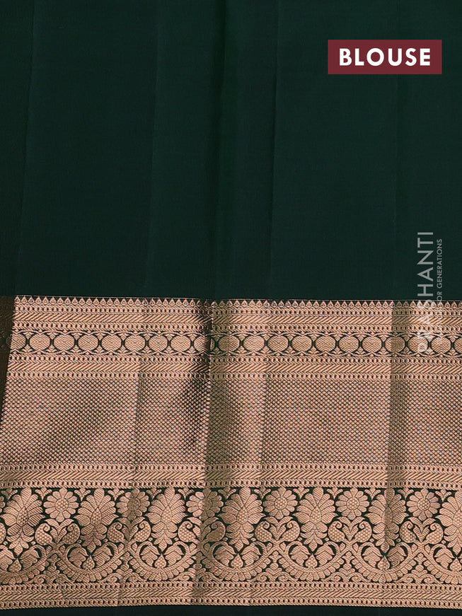 Pure kanchipuram silk saree bottle green with allover zari woven brocade weaves and long copper zari woven border