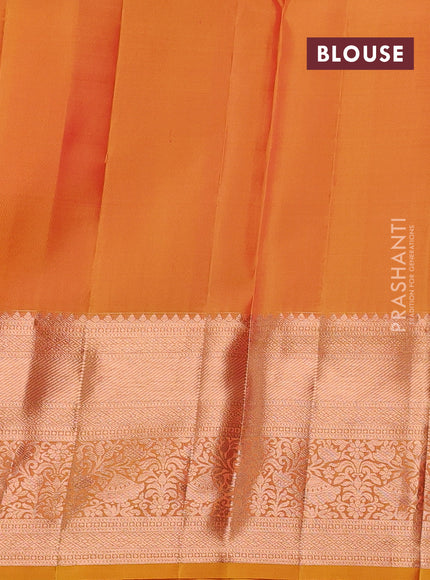 Pure kanchipuram silk saree dual shade of yellow with allover zari woven brocade weaves and rich zari woven border