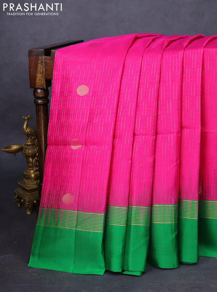Pure soft silk saree pink and green with allover zari weaves and zari woven simple border