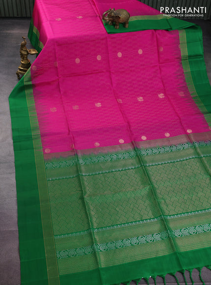 Pure soft silk saree pink and green with allover zari weaves and zari woven simple border