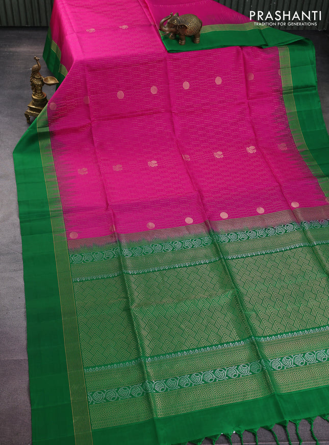 Pure soft silk saree pink and green with allover zari weaves and zari woven simple border