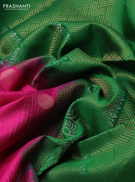Pure soft silk saree pink and green with allover zari weaves and zari woven simple border