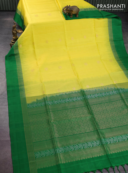 Pure soft silk saree lime yellow and green with allover zari weaves and zari woven simple border