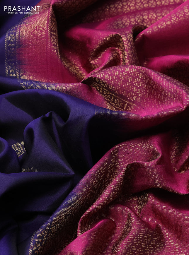 Pure soft silk saree navy blue and magenta pink with zari woven buttas and rich zari woven border