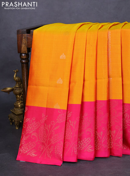 Pure soft silk saree mustard yellow and pink with zari woven buttas and rich zari woven border