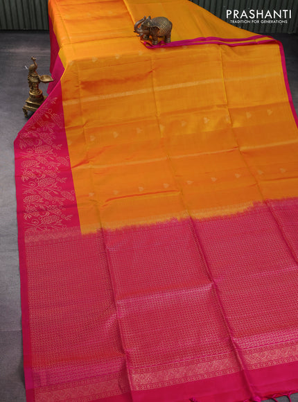 Pure soft silk saree mustard yellow and pink with zari woven buttas and rich zari woven border