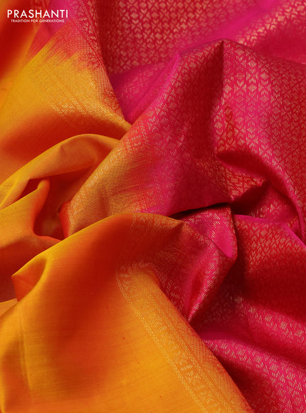 Pure soft silk saree mustard yellow and pink with zari woven buttas and rich zari woven border