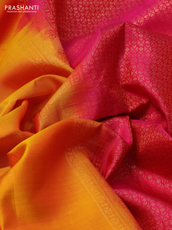Pure soft silk saree mustard yellow and pink with zari woven buttas and rich zari woven border