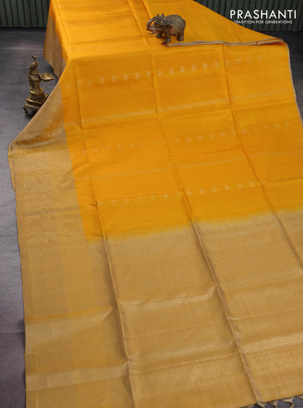 Pure soft silk saree mustard yellow and sandal with zari woven buttas and rich zari woven border