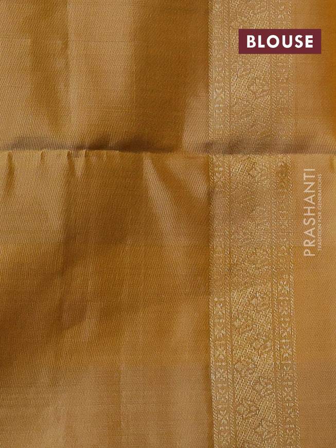 Pure soft silk saree mustard yellow and sandal with zari woven buttas and rich zari woven border