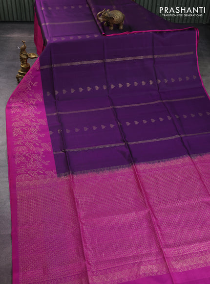 Pure soft silk saree deep violet and magenta pink with zari woven buttas and rich zari woven border