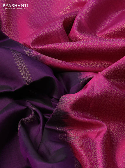 Pure soft silk saree deep violet and magenta pink with zari woven buttas and rich zari woven border