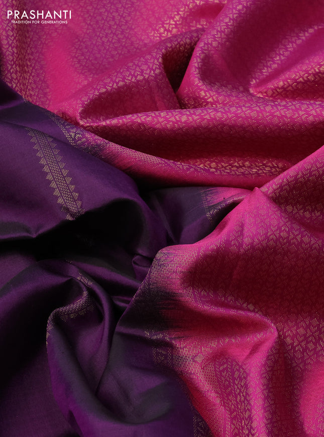 Pure soft silk saree deep violet and magenta pink with zari woven buttas and rich zari woven border