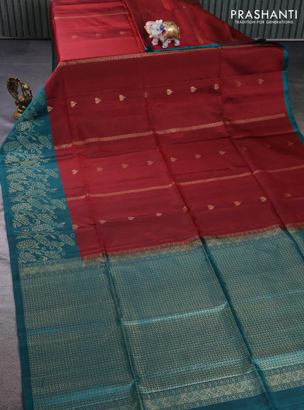 Pure soft silk saree maroon and peacock green with zari woven buttas and rich zari woven border