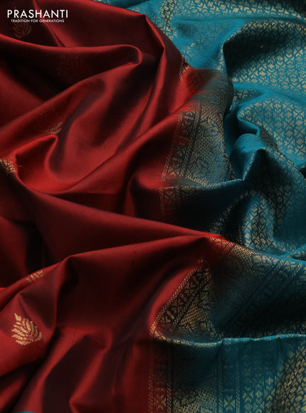 Pure soft silk saree maroon and peacock green with zari woven buttas and rich zari woven border