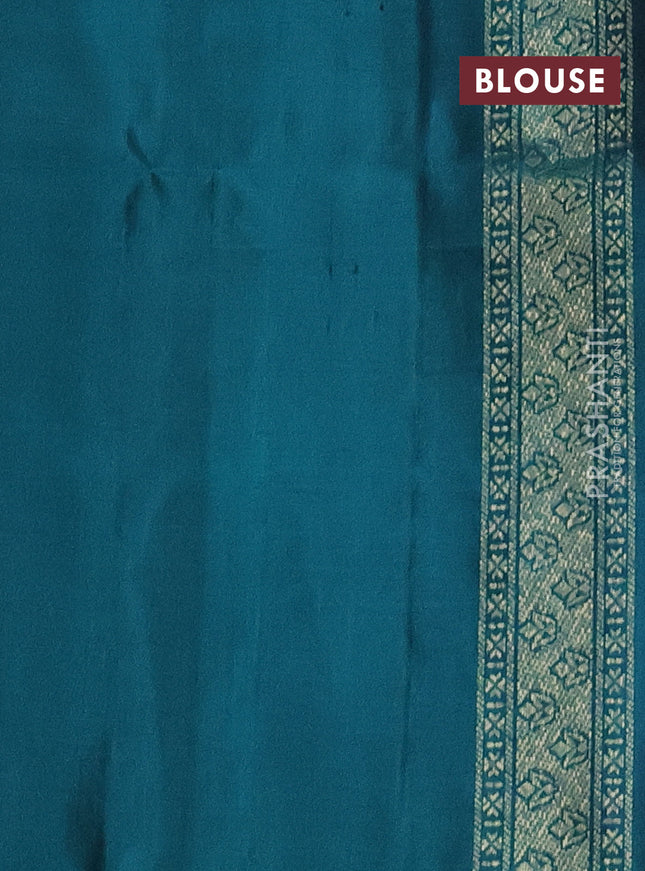 Pure soft silk saree maroon and peacock green with zari woven buttas and rich zari woven border