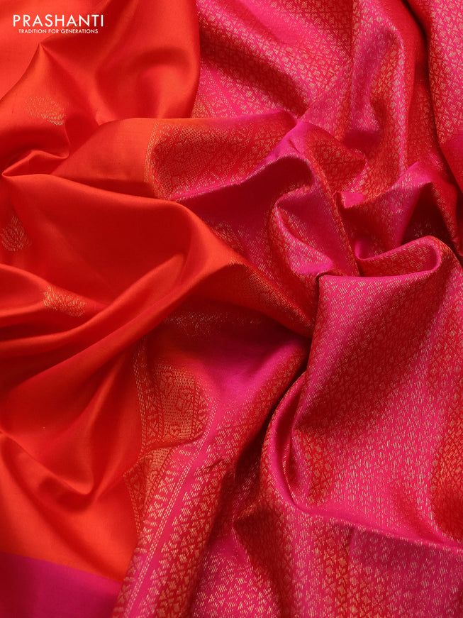 Pure soft silk saree orange and pink with zari woven buttas and rich zari woven border