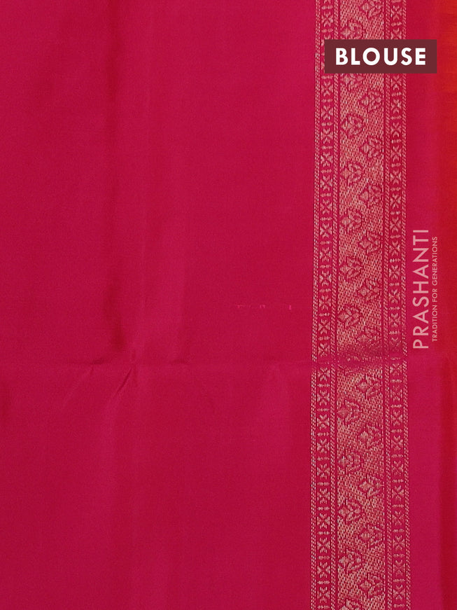 Pure soft silk saree orange and pink with zari woven buttas and rich zari woven border