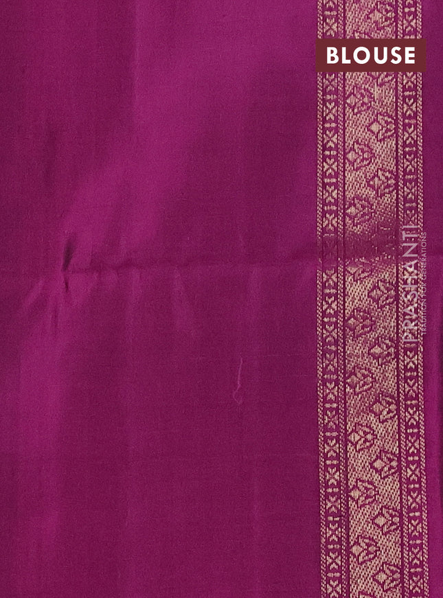 Pure soft silk saree peacock green and magenta pink with zari woven buttas and rich zari woven border