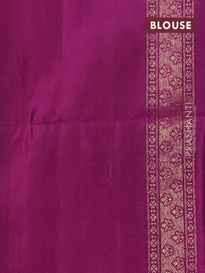 Pure soft silk saree peacock green and magenta pink with zari woven buttas and rich zari woven border