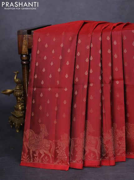 Pure soft silk saree maroon with allover zari woven buttas and rich zari woven border