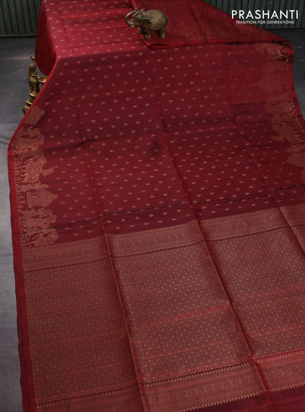 Pure soft silk saree maroon with allover zari woven buttas and rich zari woven border