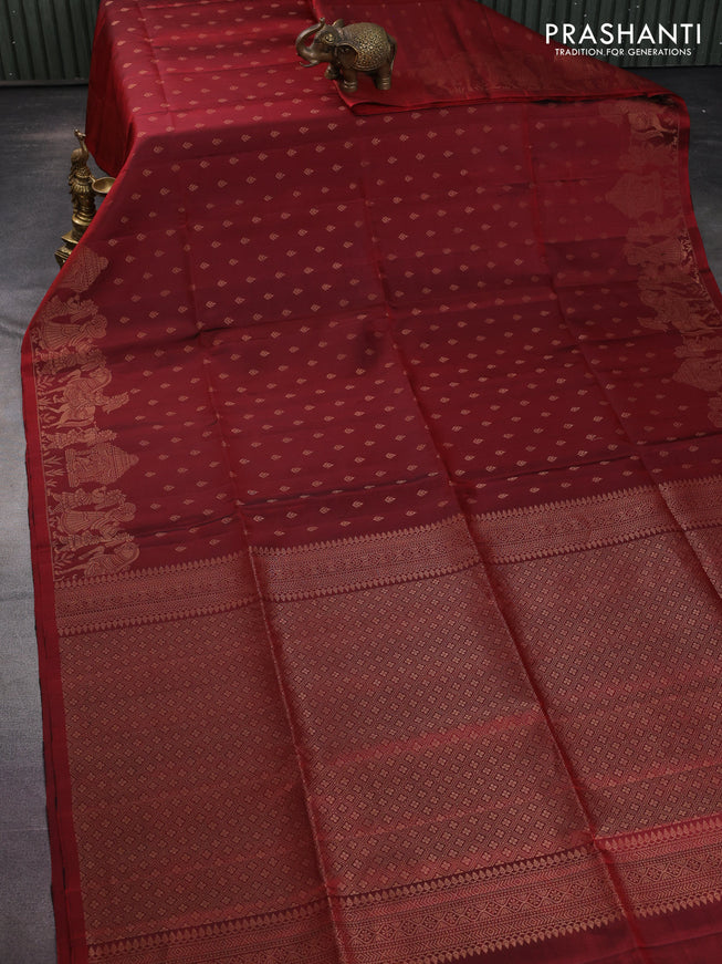 Pure soft silk saree maroon with allover zari woven buttas and rich zari woven border
