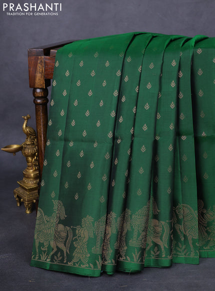Pure soft silk saree green with allover zari woven buttas and rich zari woven border